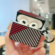 For AirPods Pro Carbon Fibre Texture PU Earbuds Box PC Case with Hook(Red)
