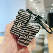 For AirPods Pro Carbon Fibre Texture PU Earbuds Box PC Case with Hook(Sky Blue)