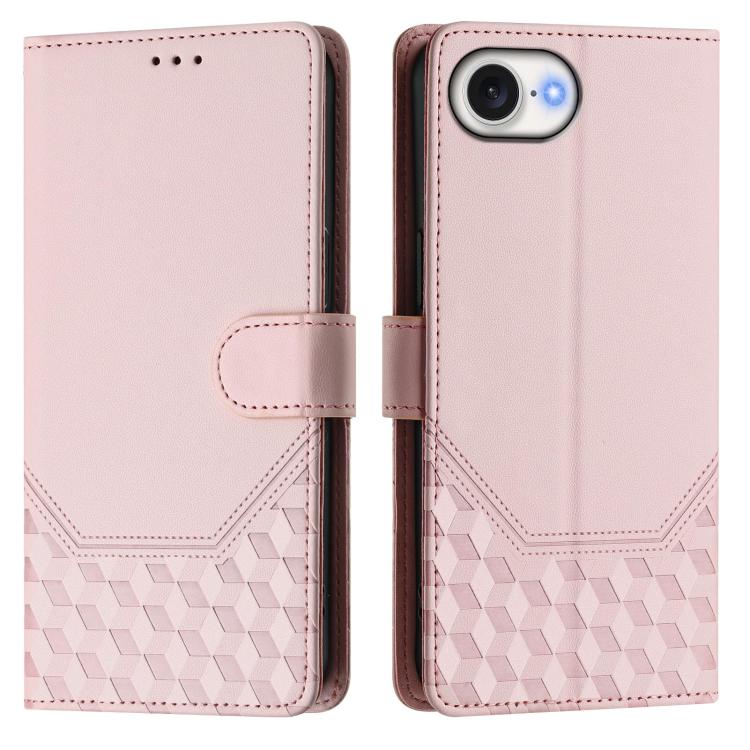 For iPhone 16e Honeycomb Embossing RFID Leather Phone Case(Pink) - iPhone 16e Cases by PMC TechLife | Online Shopping South Africa | PMC TechLife | Buy Now Pay Later Mobicred