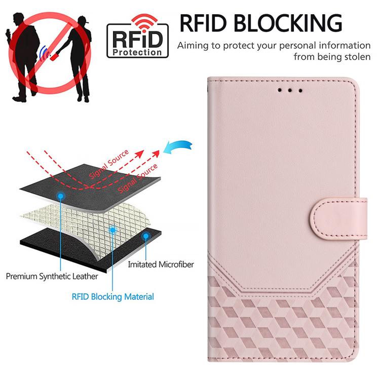 For iPhone 16e Honeycomb Embossing RFID Leather Phone Case(Pink) - iPhone 16e Cases by PMC TechLife | Online Shopping South Africa | PMC TechLife | Buy Now Pay Later Mobicred