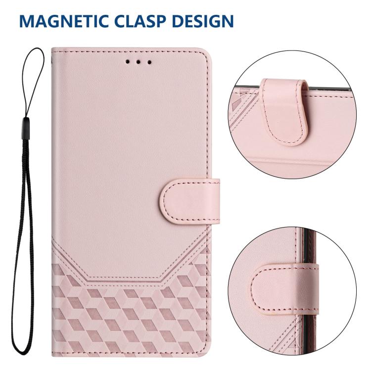 For iPhone 16e Honeycomb Embossing RFID Leather Phone Case(Pink) - iPhone 16e Cases by PMC TechLife | Online Shopping South Africa | PMC TechLife | Buy Now Pay Later Mobicred