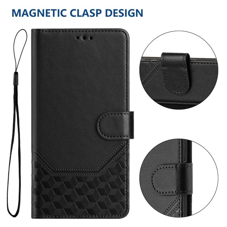 For iPhone 16e Honeycomb Embossing RFID Leather Phone Case(Black) - iPhone 16e Cases by PMC TechLife | Online Shopping South Africa | PMC TechLife | Buy Now Pay Later Mobicred