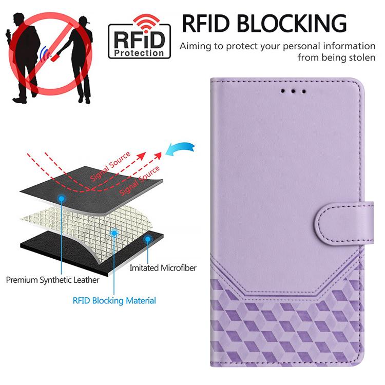 For iPhone 16e Honeycomb Embossing RFID Leather Phone Case(Light Purple) - iPhone 16e Cases by PMC TechLife | Online Shopping South Africa | PMC TechLife | Buy Now Pay Later Mobicred