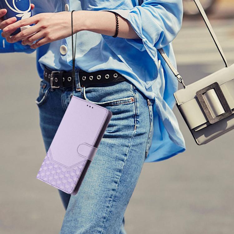 For iPhone 16e Honeycomb Embossing RFID Leather Phone Case(Light Purple) - iPhone 16e Cases by PMC TechLife | Online Shopping South Africa | PMC TechLife | Buy Now Pay Later Mobicred