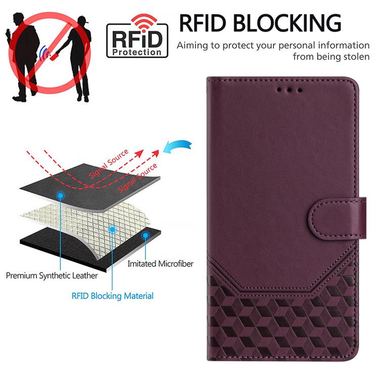 For iPhone 16e Honeycomb Embossing RFID Leather Phone Case(Violet) - iPhone 16e Cases by PMC TechLife | Online Shopping South Africa | PMC TechLife | Buy Now Pay Later Mobicred