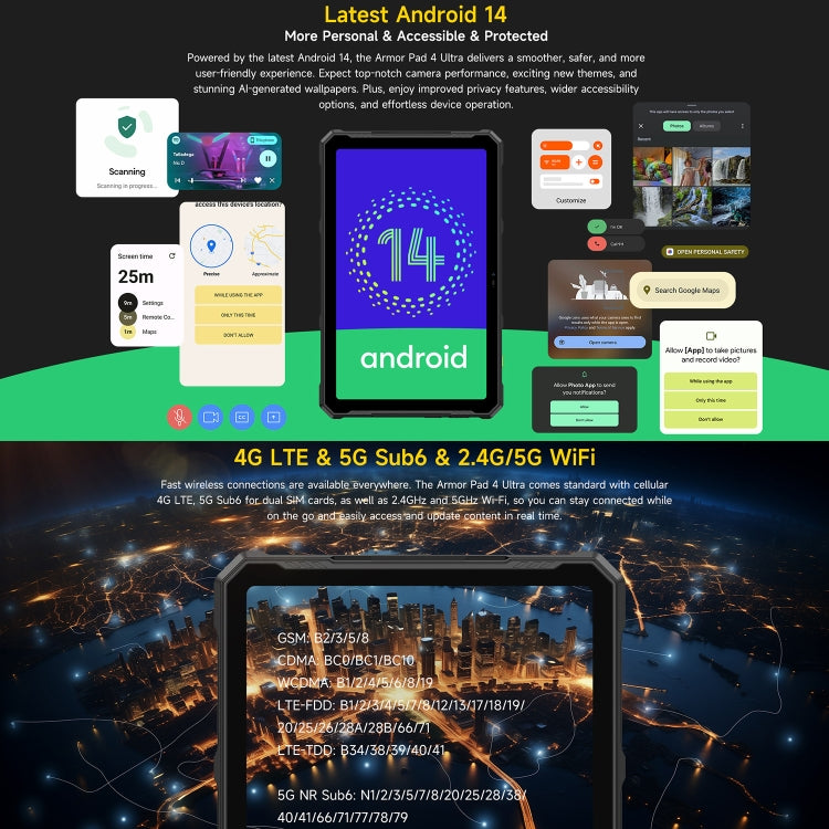 Ulefone Armor Pad 4 Ultra Rugged Tablet PC, 8GB+256GB, 10.36 inch Android 14 MediaTek Dimensity 6300 Octa Core 5G Network, EU Plug(Black) - free shipping - PMC Jewellery - Order now!