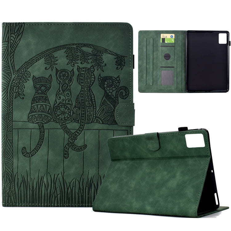 For Lenovo Tab M11 / Xiaoxin Pad 2024 Cats Embossed Leather Smart Tablet Case(Green) - Lenovo by PMC Jewellery | Online Shopping South Africa | PMC Jewellery | Buy Now Pay Later Mobicred