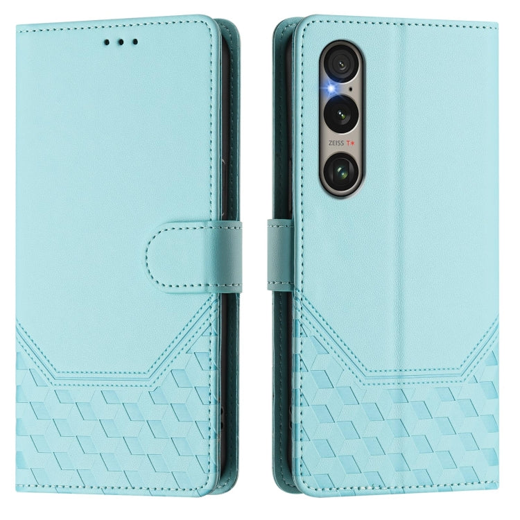 For Sony Xperia 1 VI 2024 Honeycomb Embossing RFID Leather Phone Case(Mint Green) - free shipping - PMC Jewellery - Order now!