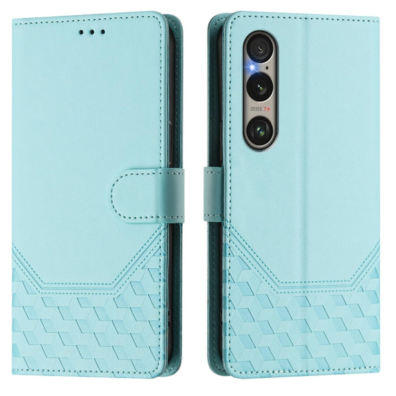 For Sony Xperia 1 VI 2024 Honeycomb Embossing RFID Leather Phone Case(Mint Green)