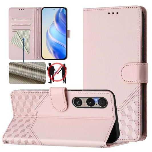 For Sony Xperia 1 VI 2024 Honeycomb Embossing RFID Leather Phone Case(Pink) - Sony Cases by PMC Jewellery | Online Shopping South Africa | PMC Jewellery | Buy Now Pay Later Mobicred