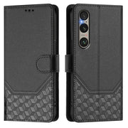 For Sony Xperia 1 VI 2024 Honeycomb Embossing RFID Leather Phone Case(Black)