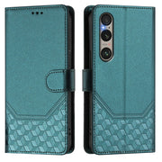 For Sony Xperia 1 VI 2024 Honeycomb Embossing RFID Leather Phone Case(Peacock Green)