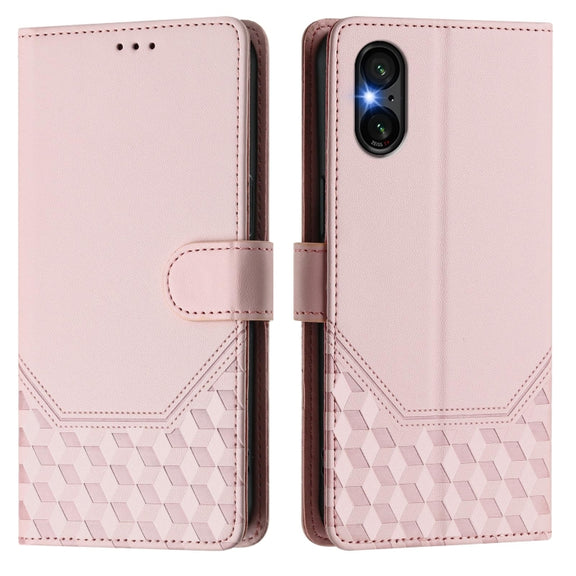 For Sony Xperia 5 VI 2024 Honeycomb Embossing RFID Leather Phone Case(Pink)
