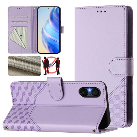 For Sony Xperia 5 VI 2024 Honeycomb Embossing RFID Leather Phone Case(Light Purple) - Sony Cases by PMC Jewellery | Online Shopping South Africa | PMC Jewellery | Buy Now Pay Later Mobicred