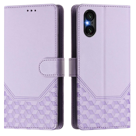 For Sony Xperia 5 VI 2024 Honeycomb Embossing RFID Leather Phone Case(Light Purple)