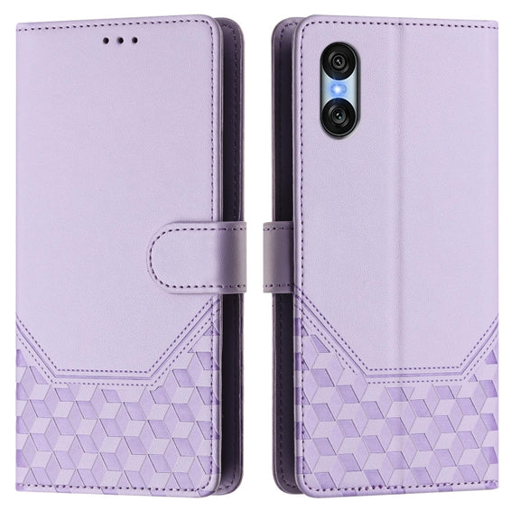 For Sony Xperia 10 VI 2024 Honeycomb Embossing RFID Leather Phone Case(Light Purple)