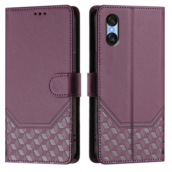 For Sony Xperia 10 VI 2024 Honeycomb Embossing RFID Leather Phone Case(Violet)