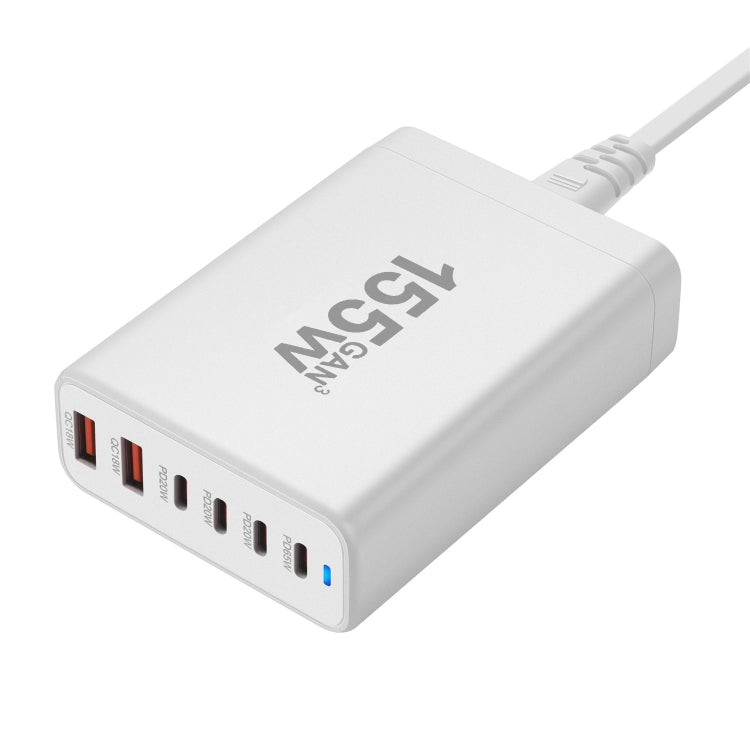 155W 4Type-C, 2USB 6-Ports Desktop Fast Charger, Plug Type:US Plug(White)