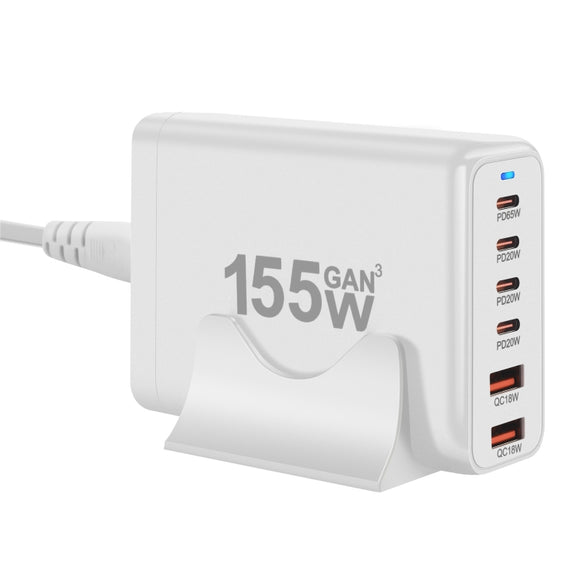 155W 4Type-C, 2USB 6-Ports Desktop Fast Charger, Plug Type:US Plug(White)