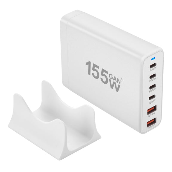 155W 4Type-C, 2USB 6-Ports Desktop Fast Charger, Plug Type:US Plug(White)