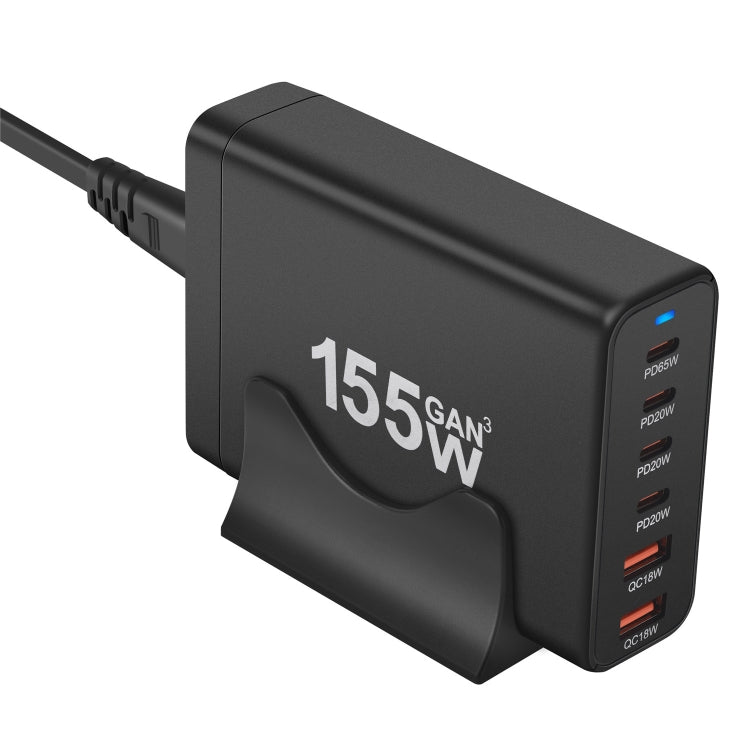155W 4Type-C, 2USB 6-Ports Desktop Fast Charger, Plug Type:UK Plug(Black)