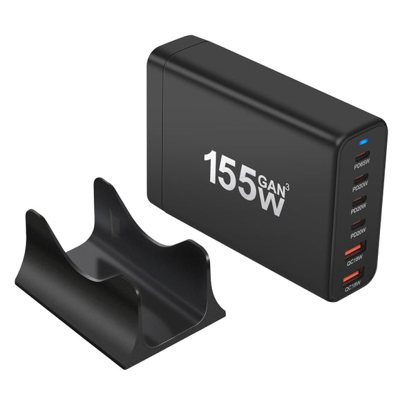 155W 4Type-C, 2USB 6-Ports Desktop Fast Charger, Plug Type:UK Plug(Black)