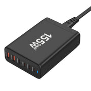 155W 4Type-C, 2USB 6-Ports Desktop Fast Charger, Plug Type:EU Plug(Black)