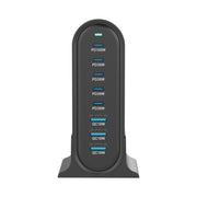 YMX-968 268W 5Type-C, 3USB 8-Ports Desktop Fast Charger, Plug Type:UK Plug(Black)
