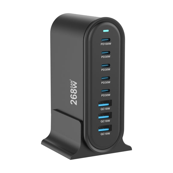 YMX-968 268W 5Type-C, 3USB 8-Ports Desktop Fast Charger, Plug Type:UK Plug(Black)
