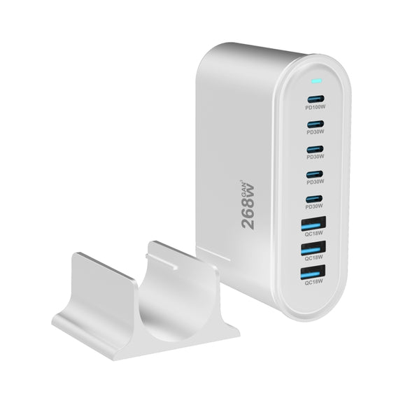 YMX-968 268W 5Type-C, 3USB 8-Ports Desktop Fast Charger, Plug Type:UK Plug(White)