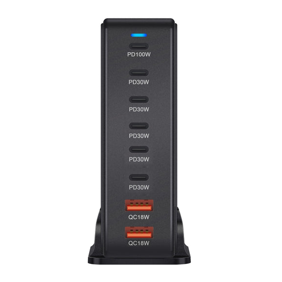 YMX-986 286W 6 Type-C, 2 USB 8-Ports Desktop Fast Charger, Plug Type:US Plug(Black)