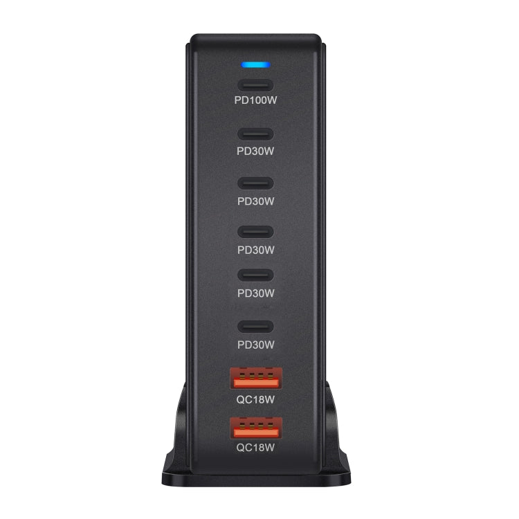 YMX-986 286W 6 Type-C, 2 USB 8-Ports Desktop Fast Charger, Plug Type:US Plug(Black)