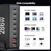 YMX-986 286W 6 Type-C, 2 USB 8-Ports Desktop Fast Charger, Plug Type:UK Plug(Black)