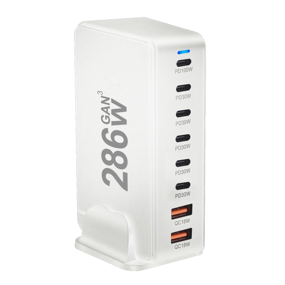 YMX-986 286W 6 Type-C, 2 USB 8-Ports Desktop Fast Charger, Plug Type:EU Plug(White)
