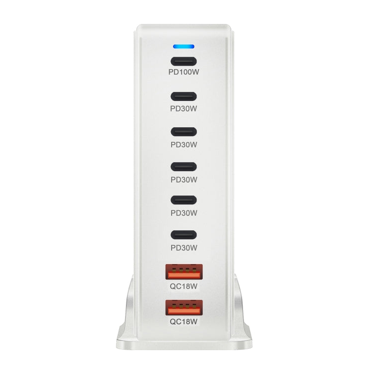YMX-986 286W 6 Type-C, 2 USB 8-Ports Desktop Fast Charger, Plug Type:AU Plug(White)