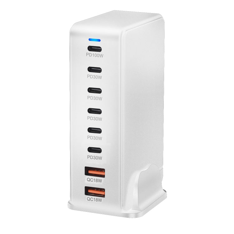 YMX-986 286W 6 Type-C, 2 USB 8-Ports Desktop Fast Charger, Plug Type:AU Plug(White)