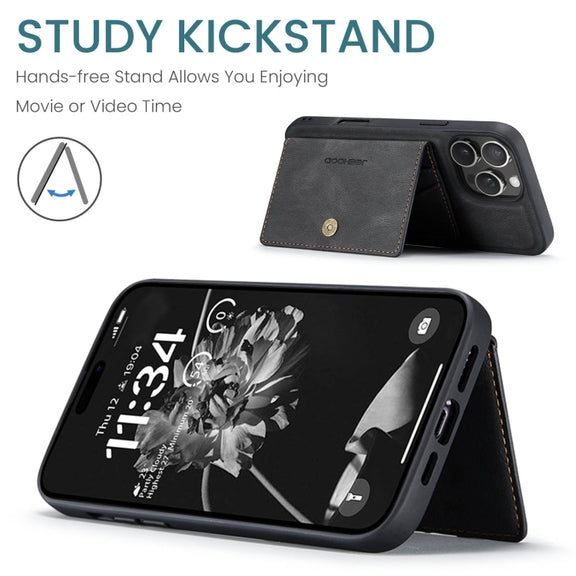 For iPhone 16 Pro Max JEEHOOD J01 Retro Magnetic Detachable Wallet Phone Case(Black)