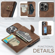 For iPhone 16 Pro Max JEEHOOD J01 Retro Magnetic Detachable Wallet Phone Case(Brown)