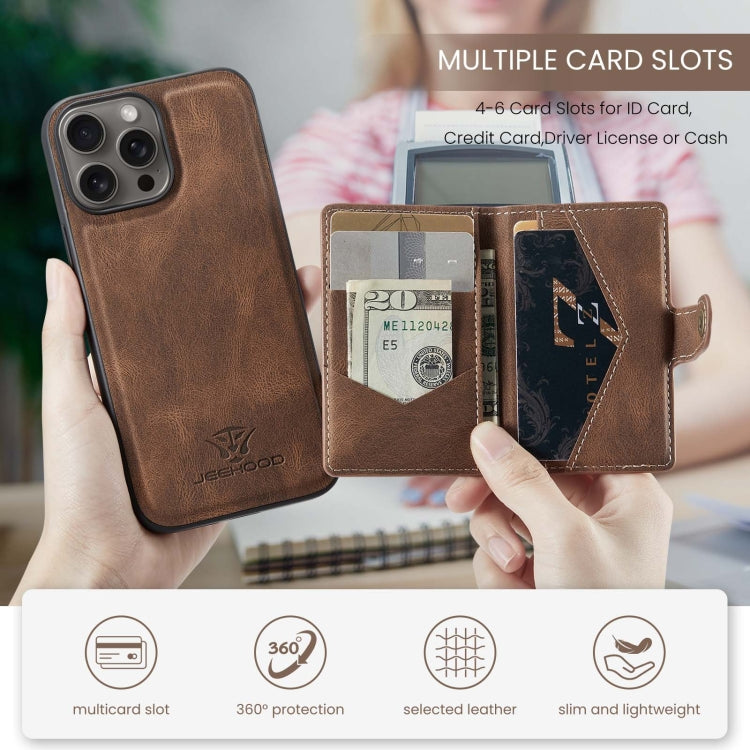 For iPhone 16 Pro Max JEEHOOD J01 Retro Magnetic Detachable Wallet Phone Case(Brown)