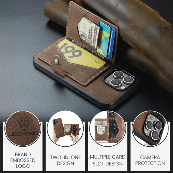 For iPhone 16 Pro Max JEEHOOD J01 Retro Magnetic Detachable Wallet Phone Case(Brown)