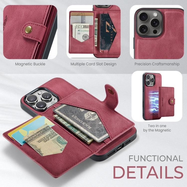 For iPhone 16 Pro Max JEEHOOD J01 Retro Magnetic Detachable Wallet Phone Case(Red)