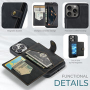 For iPhone 16 Pro JEEHOOD J01 Retro Magnetic Detachable Wallet Phone Case(Black)