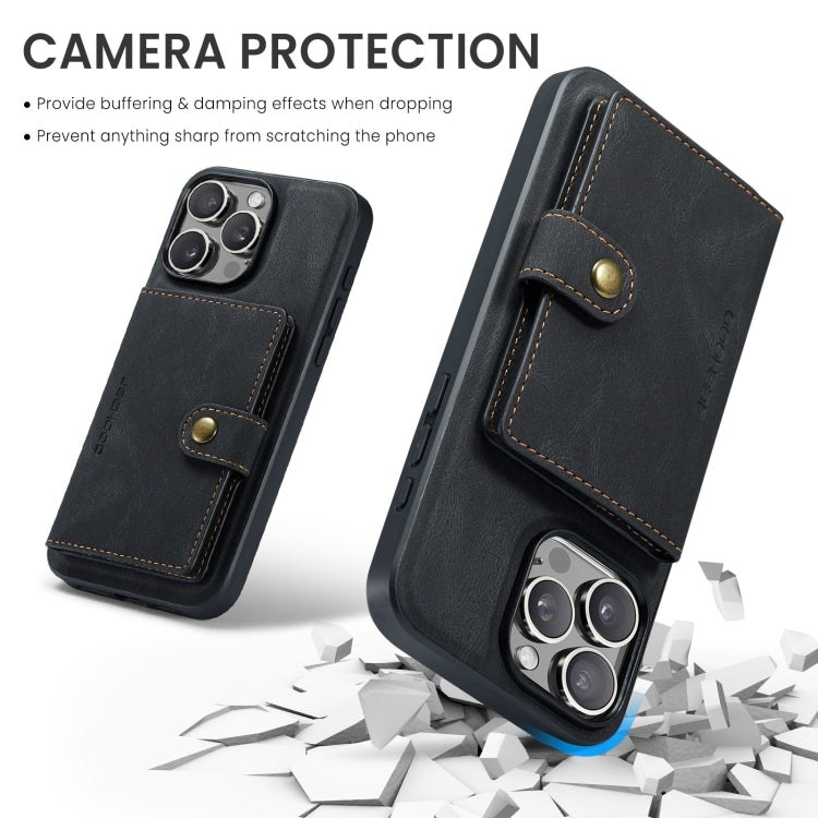 For iPhone 16 Pro JEEHOOD J01 Retro Magnetic Detachable Wallet Phone Case(Black)