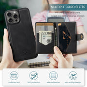 For iPhone 16 Pro JEEHOOD J01 Retro Magnetic Detachable Wallet Phone Case(Black)