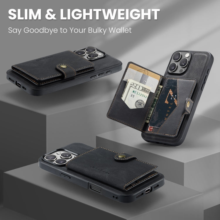 For iPhone 16 Pro JEEHOOD J01 Retro Magnetic Detachable Wallet Phone Case(Black)