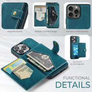 For iPhone 16 Pro JEEHOOD J01 Retro Magnetic Detachable Wallet Phone Case(Blue)