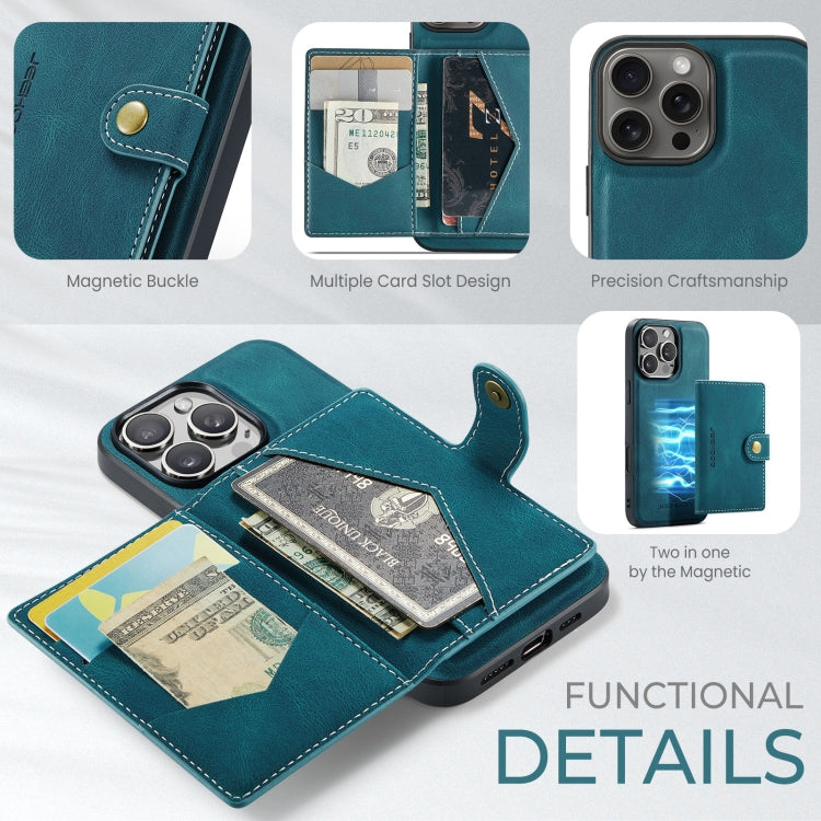 For iPhone 16 Pro JEEHOOD J01 Retro Magnetic Detachable Wallet Phone Case(Blue)