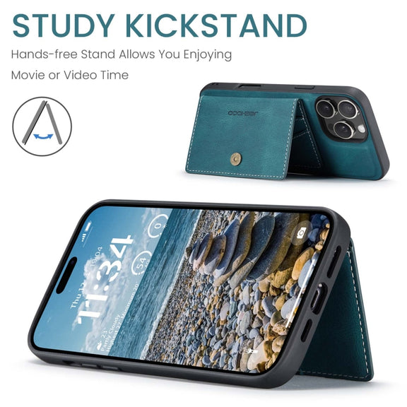 For iPhone 16 Pro JEEHOOD J01 Retro Magnetic Detachable Wallet Phone Case(Blue)