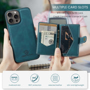 For iPhone 16 Pro JEEHOOD J01 Retro Magnetic Detachable Wallet Phone Case(Blue)