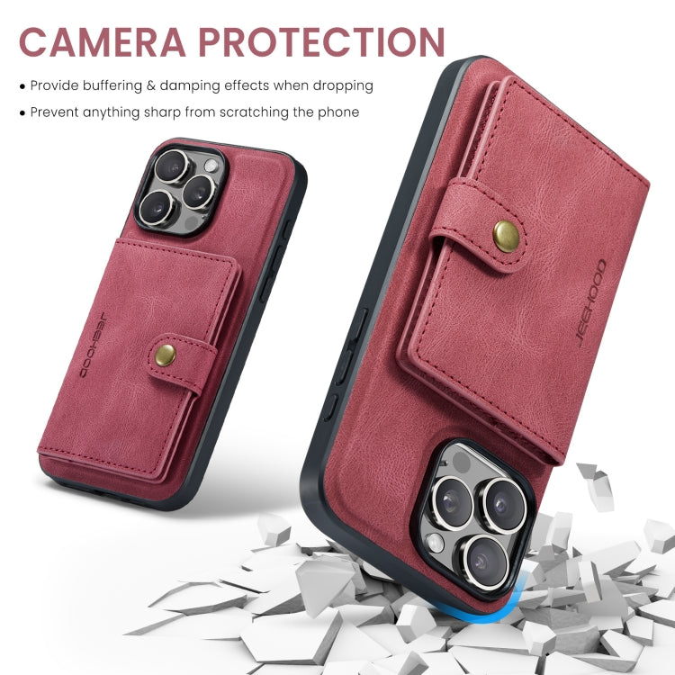 For iPhone 16 Pro JEEHOOD J01 Retro Magnetic Detachable Wallet Phone Case(Red)